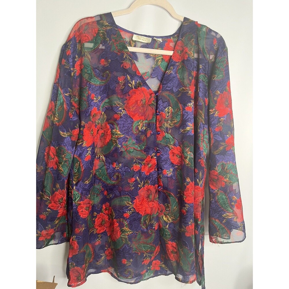 Victoria's Secret gold label vintage floral sheer sleep shirt size M Stunning